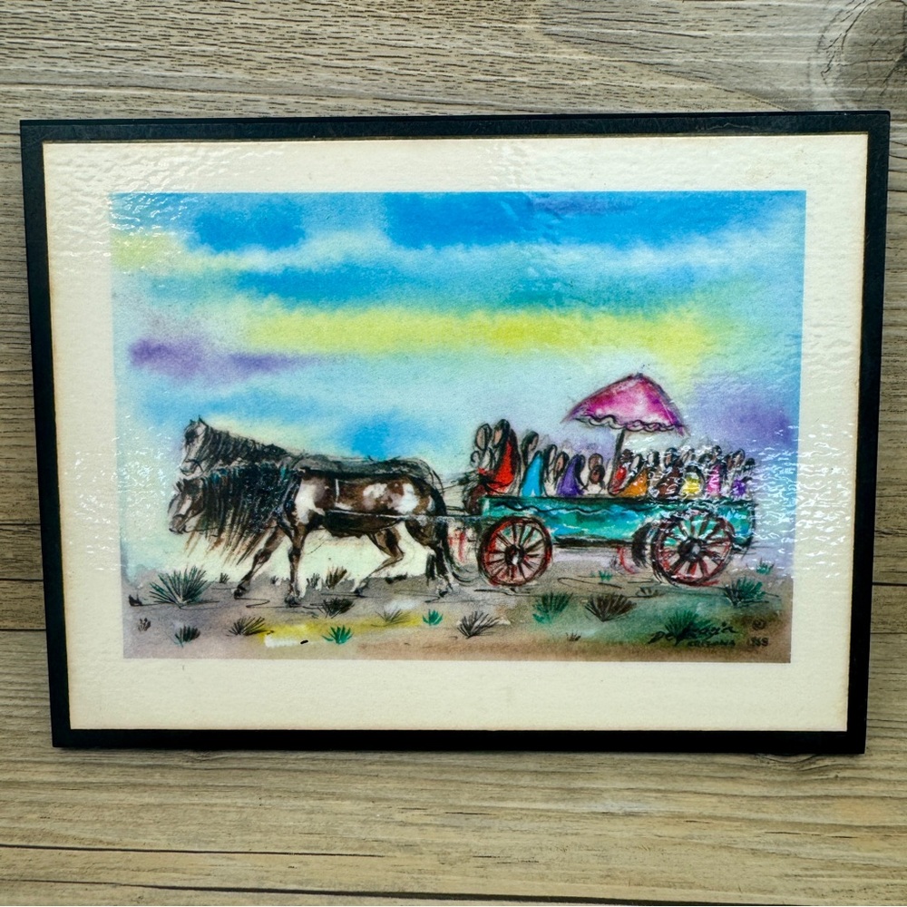 Vtg DeGrazia Signed Plaque Arizona 1968 “Indians on the way to the fair”